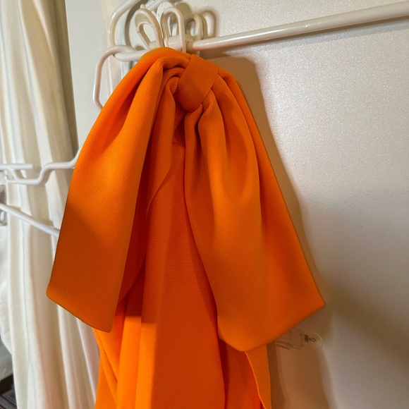 Chic Asymmetrical Orange Bodycon Dress Holiday Party Glow Up - Picture 9 of 16